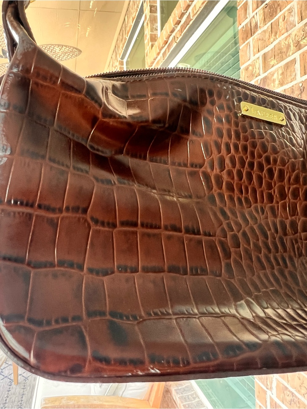 NWOT Vintage 90s Ralph Lauren Croc Embossed Leather Baguette Bag 🐝 - Picture 5 of 12